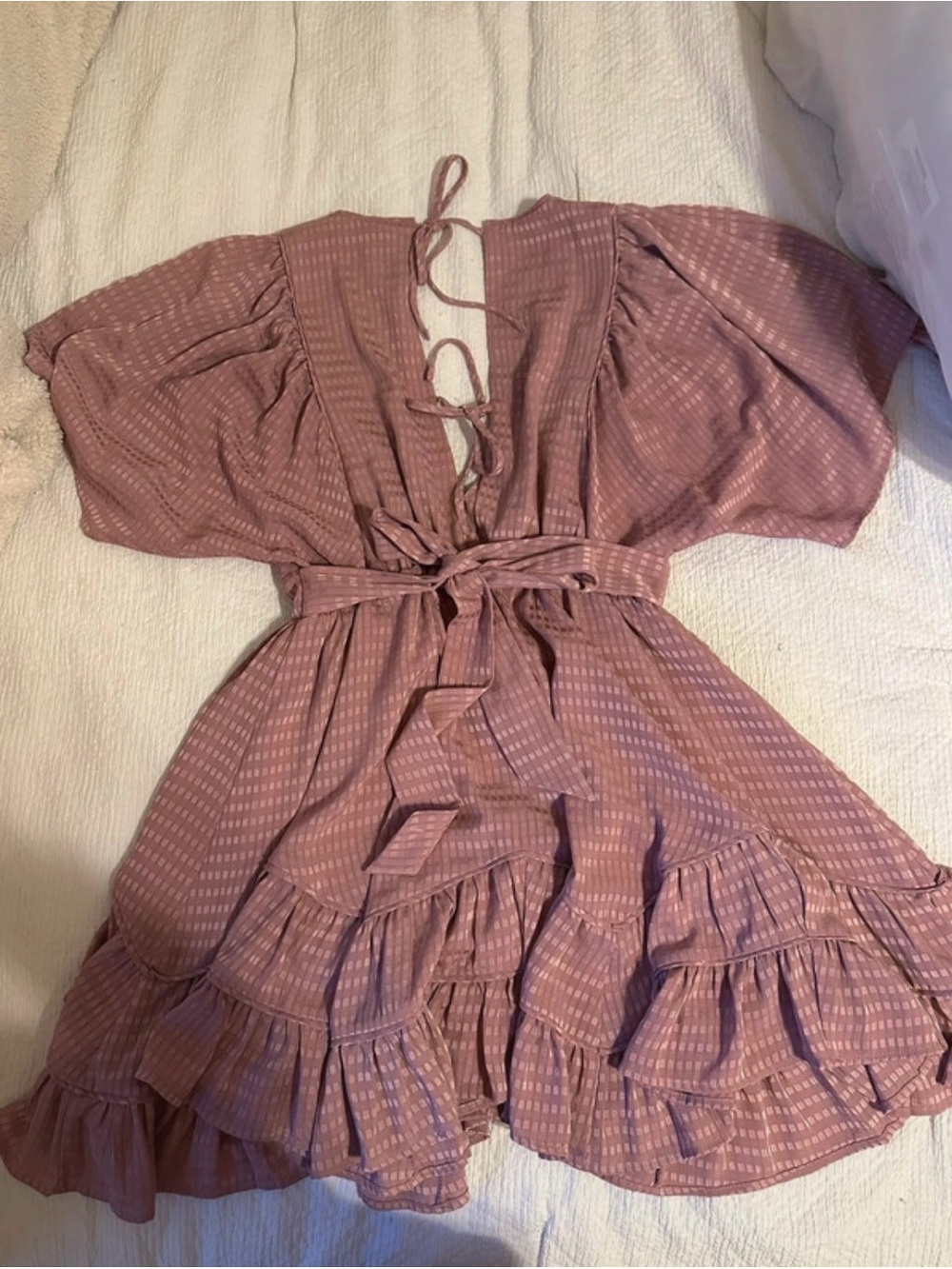 Storia pink dusty rose deep v-neck ruffle mini dress - Picture 2 of 3